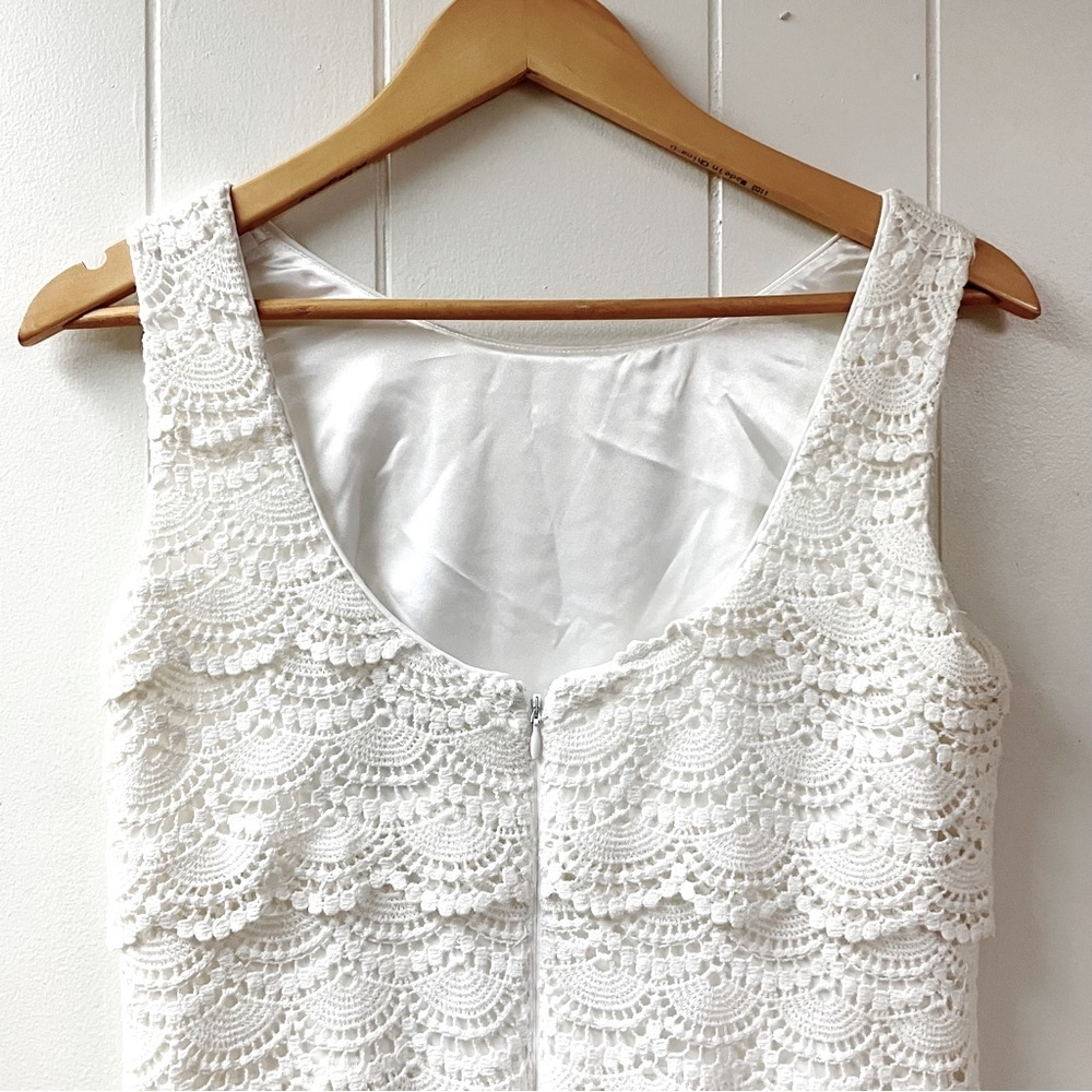 WHBM Womens White Crocheted Lace Dress SZ 4 Feminine Bridal Shower Coquette Boho - Picture 2 of 10